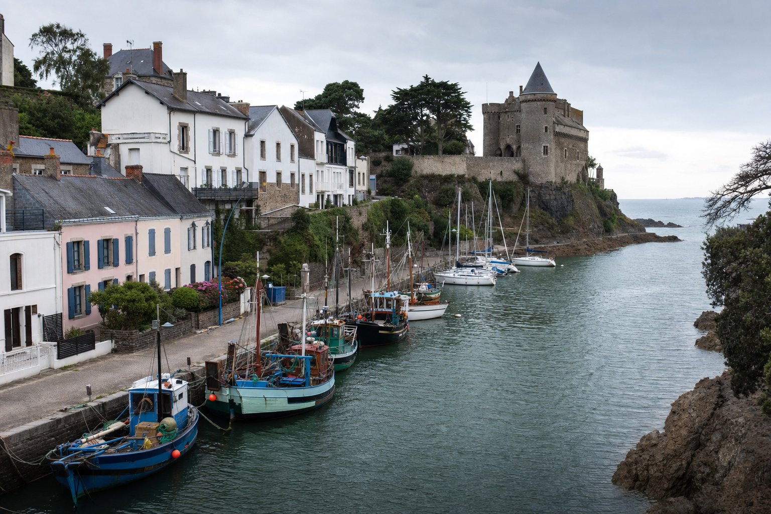 Transfert VTC entre l'aéroport de Nantes-Atlantique et Pornic, vieux port et château sur la Côte de Jade — VTC Breizh Atlantique