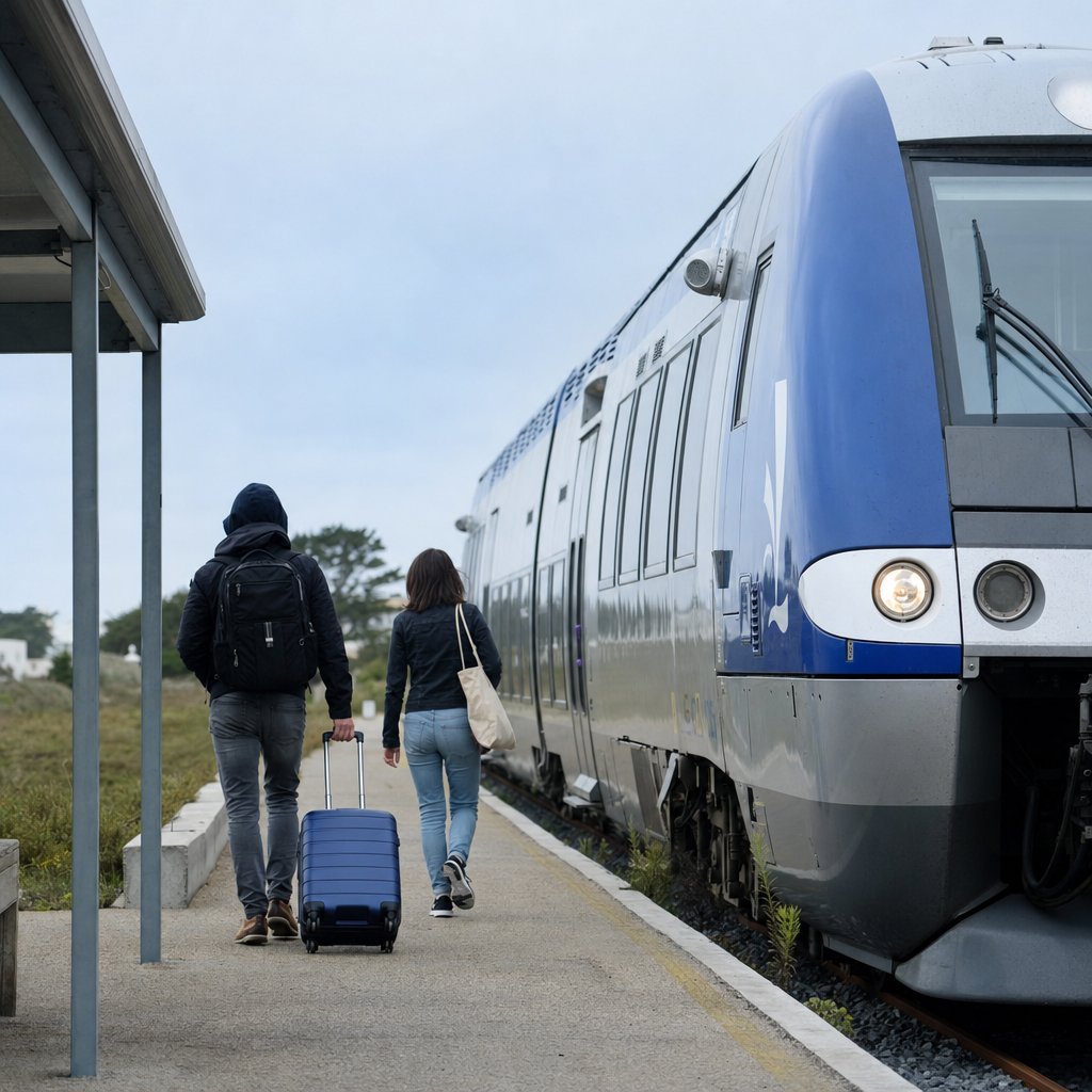 Arrivée en train sur la ligne Nantes–Le Croisic pour venir à La Baule et la presqu'île guérandaise depuis Nantes